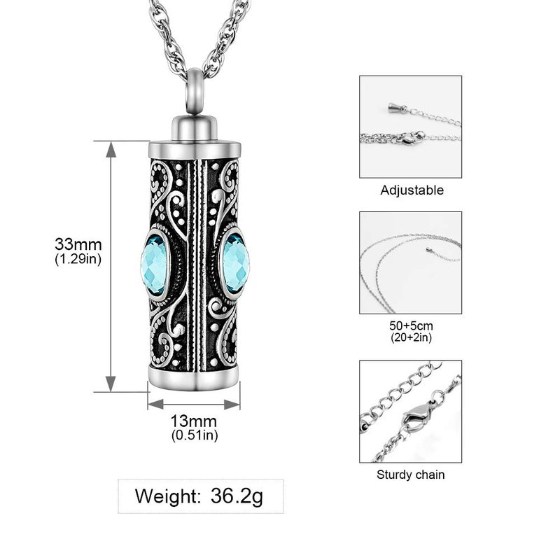 XIUDA Crystal Cremation Urn Necklace for Ashes Keepsake Cremation Jewelry for Human Ashes Stainless Steel Memorial Pendant with Flower (Water Blue) - Image 2